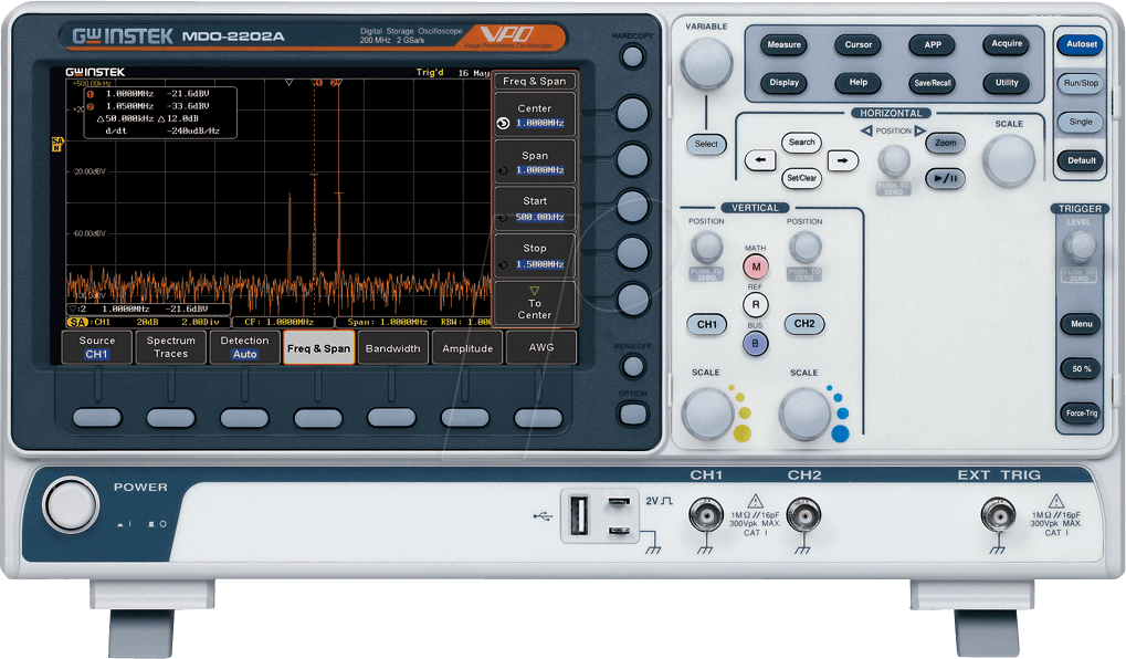 MDO-2202A - Digital-Speicher-Oszilloskop MDO-2202A, 200 MHz, 2 Kanäle von GW-INSTEK