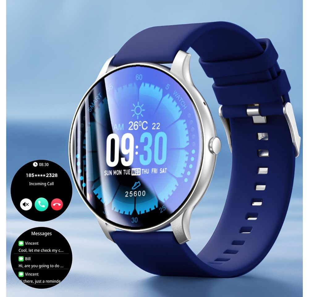 GWENLAND Fur Herren Damen 100 Übungsmodi, Textbenachrichtigungen, Smartwatch (1.46 cm, Andriod iOS), mit Musiksteuerung, Wasserdicht, Kabellos - Stilvolle Gesundheit von GWENLAND