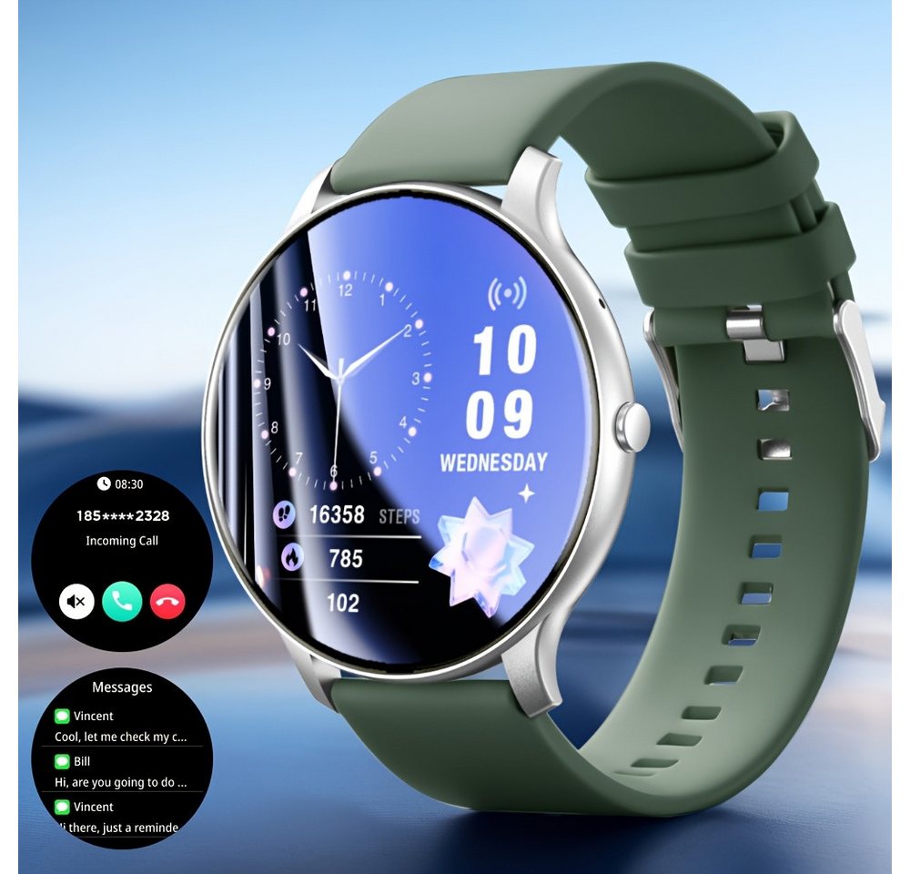 GWENLAND Fur Herren Damen 100 Übungsmodi, Textbenachrichtigungen, Smartwatch (1.46 cm, Andriod iOS), mit Musiksteuerung, Wasserdicht, Kabellos - Stilvolle Gesundheit von GWENLAND