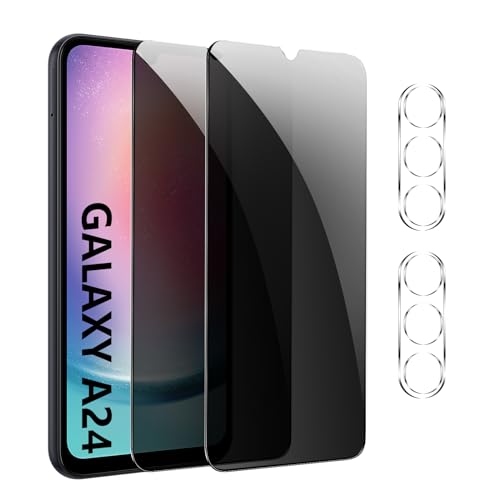 【4 Stück】Sichtschutzfolie für Samsung Galaxy A24,Privacy Panzer Schutz glas，[2* Anti-Spy Schutzglas + 2* Kameraschutz] Anti-Peeping Sichtschutzfolie，Anti-Spy Schutzglas von GXAYZ