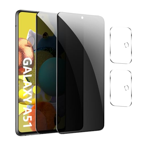 【4 Stück】Sichtschutzfolie für Samsung Galaxy A51,Privacy Panzer Schutz glas，[2* Anti-Spy Schutzglas + 2* Kameraschutz] Anti-Peeping Sichtschutzfolie，Anti-Spy Schutzglas von GXAYZ