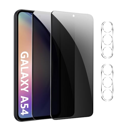 【4 Stück】Sichtschutzfolie für Samsung Galaxy A54,Privacy Panzer Schutz glas，[2* Anti-Spy Schutzglas + 2* Kameraschutz] Anti-Peeping Sichtschutzfolie，Anti-Spy Schutzglas von GXAYZ