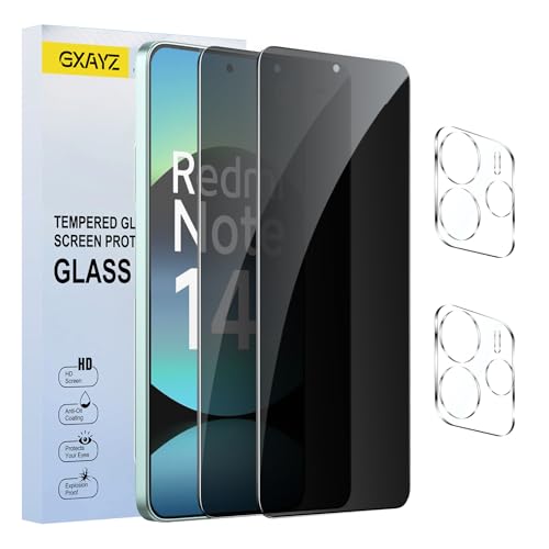 GXAYZ 【4 Stück Sichtschutz Schutzfolie für Xiaomi Redmi Note 14,Privacy Panzer Schutz glas,[2* Anti-Spy Schutzglas + 2* Kameraschutz] Anti-Peeping Sichtschutzfolie，Anti-Spy Schutzglas von GXAYZ