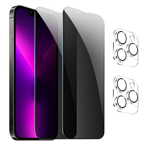 GXAYZ 【4 Stück】 Sichtschutzfolie für iPhone 13 pro，Privacy Panzer Schutz glas，[2* Anti-Spy Schutzglas + 2* Kameraschutz] Anti-Peeping Sichtschutzfolie，Anti-Spy Schutzglas von GXAYZ