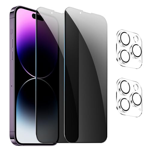 GXAYZ 【4 Stück】 Sichtschutzfolie für iPhone 14 Pro Max，Privacy Panzer Schutz glas，[2* Anti-Spy Schutzglas + 2* Kameraschutz] Anti-Peeping Sichtschutzfolie，Anti-Spy Schutzglas von GXAYZ