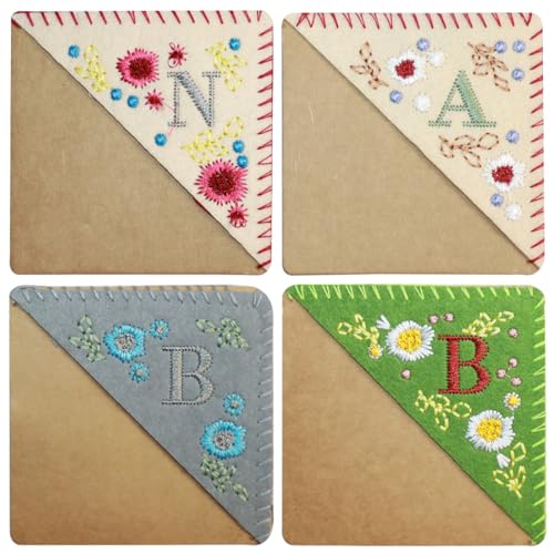 GXGM Lesezeichen personalisiert, Buchstaben personalisierte Hand gestickt Ecke, 4 Stück, exquisite Verarbeitung, geeignet für DIY-Bastelbedarf und Lesezeichen von GXGM
