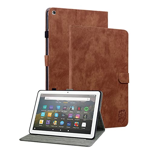GXLONG Ooboom Hülle für Amazon Fire HD 8 2016/2017/2018, Süßer Tiger Magnetische Flip Folio Smart Cover PU Leder Schutzhülle Tasche Brieftasche Wallet Case Ständer Kartenfächer - Braun von GXLONG