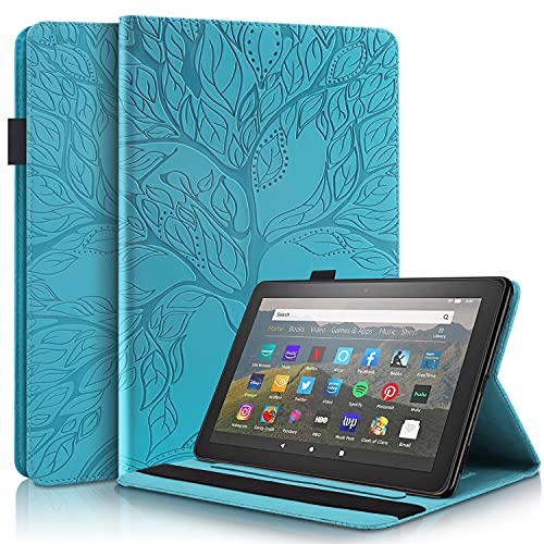 GXLONG Ooboom Hülle für Fire HD 10 2021/HD 10 Plus Tablet 10,1" 2021, Leben Baum Muster Flip Smart Cover PU Leder Schutzhülle Tasche Brieftasche Wallet Case Ständer mit Kartenfächer Gummiband - Blau von GXLONG
