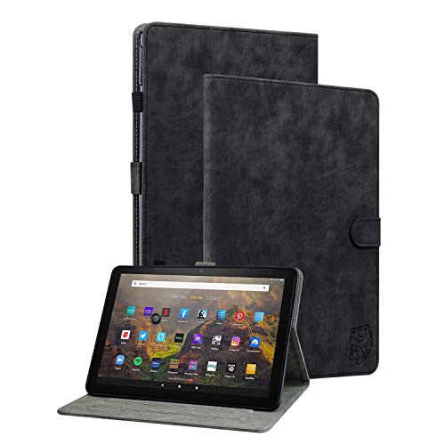 GXLONG Ooboom Hülle für Fire HD 10 2021/HD 10 Plus Tablet 10,1" 2021, Süßer Tiger Magnetische Flip Folio Smart Cover PU Leder Schutzhülle Tasche Brieftasche Wallet Case Ständer Kartenfächer - Schwarz von GXLONG