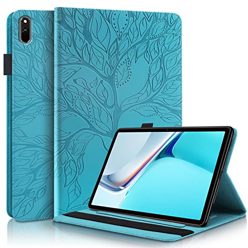 GXLONG Ooboom Hülle für Huawei Matepad 11" 2021, Leben Baum Muster Flip Smart Cover PU Leder Schutzhülle Tasche Brieftasche Wallet Case Ständer mit Kartenfächer Gummiband - Blau von GXLONG