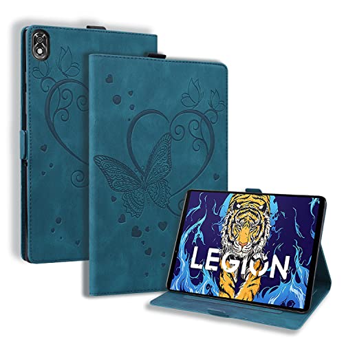 GXLONG Ooboom Hülle für Lenovo Legion Y700, Schmetterling Herz Muster Magnetische Flip Smart Cover PU Leder Schutzhülle Tasche Brieftasche Wallet Case Ständer - Blau von GXLONG