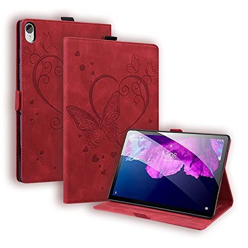 GXLONG Ooboom Hülle für Lenovo Tab K10, Schmetterling Herz Muster Magnetische Flip Smart Cover PU Leder Schutzhülle Tasche Brieftasche Wallet Case Ständer - Rot von GXLONG