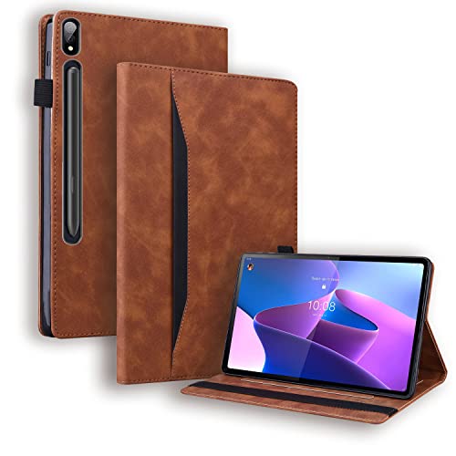 GXLONG Ooboom Hülle für Lenovo Tab P12 Pro 12,6" Tablet, Flip Folio Smart Cover PU Leder Schutzhülle Tasche Brieftasche Wallet Case Ständer mit Gummiband - Braun von GXLONG