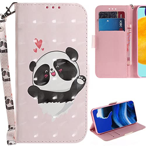 GXLONG Ooboom Hülle für Nokia C21 Plus, 3D Magnetische Flip PU Leder Schutzhülle Handy Tasche Case Cover Ständer mit Kartenfächer Trageschlaufe - Liebe Panda von GXLONG