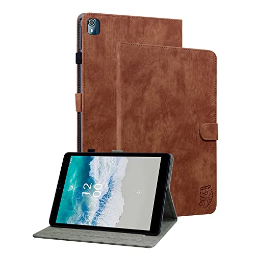 GXLONG Ooboom Hülle für Nokia T10, Süßer Tiger Magnetische Flip Folio Smart Cover PU Leder Schutzhülle Tasche Brieftasche Wallet Case Ständer Kartenfächer - Braun von GXLONG