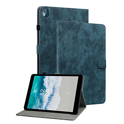 GXLONG Ooboom Hülle für Nokia T10, Süßer Tiger Magnetische Flip Folio Smart Cover PU Leder Schutzhülle Tasche Brieftasche Wallet Case Ständer Kartenfächer - Dunkelblau von GXLONG