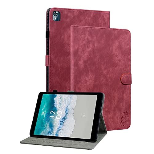 GXLONG Ooboom Hülle für Nokia T10, Süßer Tiger Magnetische Flip Folio Smart Cover PU Leder Schutzhülle Tasche Brieftasche Wallet Case Ständer Kartenfächer - Rot von GXLONG