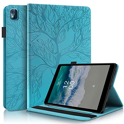 GXLONG Ooboom Hülle für Nokia T10 Tablet, Leben Baum Muster Flip Smart Cover PU Leder Schutzhülle Tasche Brieftasche Wallet Case Ständer mit Kartenfächer Gummiband - Blau von GXLONG