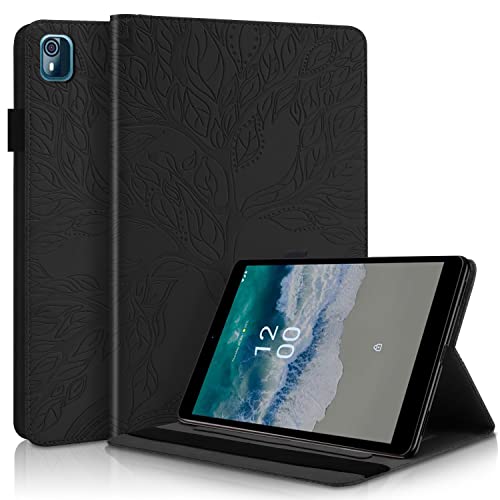 GXLONG Ooboom Hülle für Nokia T10 Tablet, Leben Baum Muster Flip Smart Cover PU Leder Schutzhülle Tasche Brieftasche Wallet Case Ständer mit Kartenfächer Gummiband - Schwarz von GXLONG