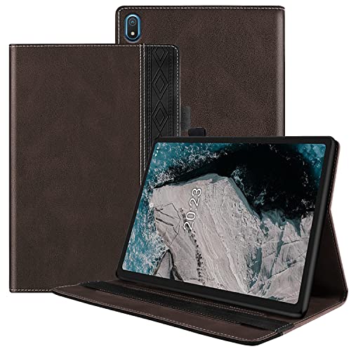 GXLONG Ooboom Hülle für Nokia T20 Tablet, PU Leder Tasche Schutzhülle Flip Cover Case Wallet Brieftasche Stand mit Kartenfächer Gummiband - Kaffee von GXLONG