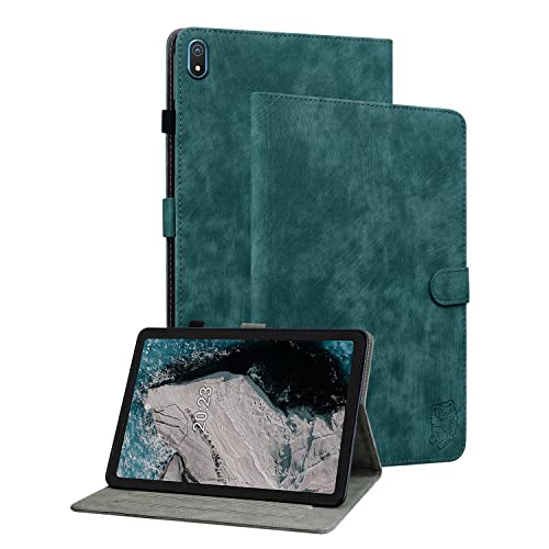 GXLONG Ooboom Hülle für Nokia T20 Tablet, Süßer Tiger Magnetische Flip Folio Smart Cover PU Leder Schutzhülle Tasche Brieftasche Wallet Case Ständer Kartenfächer - Dunkelgrün von GXLONG