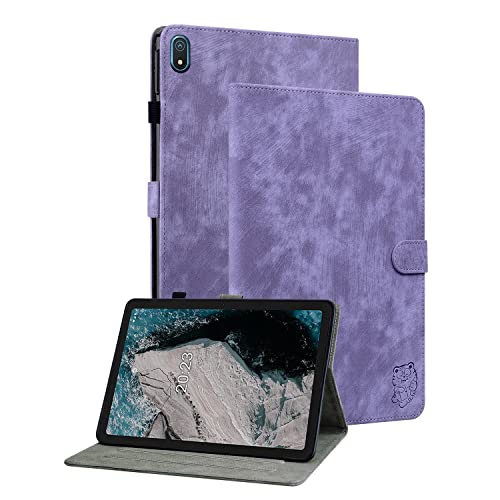 GXLONG Ooboom Hülle für Nokia T20 Tablet, Süßer Tiger Magnetische Flip Folio Smart Cover PU Leder Schutzhülle Tasche Brieftasche Wallet Case Ständer Kartenfächer - Lila von GXLONG