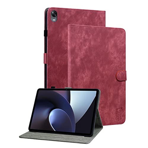 GXLONG Ooboom Hülle für Oppo Pad, Süßer Tiger Magnetische Flip Folio Smart Cover PU Leder Schutzhülle Tasche Brieftasche Wallet Case Ständer Kartenfächer - Rot von GXLONG