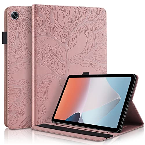 GXLONG Ooboom Hülle für Oppo Pad Air, Leben Baum Muster Flip Smart Cover PU Leder Schutzhülle Tasche Brieftasche Wallet Case Ständer mit Kartenfächer Gummiband - Roségold von GXLONG