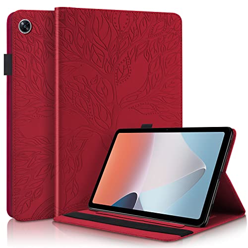 GXLONG Ooboom Hülle für Oppo Pad Air, Leben Baum Muster Flip Smart Cover PU Leder Schutzhülle Tasche Brieftasche Wallet Case Ständer mit Kartenfächer Gummiband - Rot von GXLONG