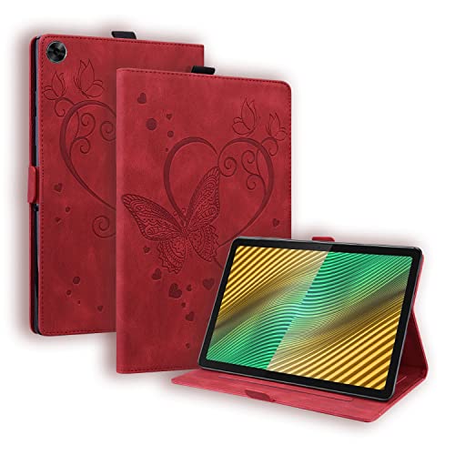 GXLONG Ooboom Hülle für Realme Pad, Schmetterling Herz Muster Magnetische Flip Smart Cover PU Leder Schutzhülle Tasche Brieftasche Wallet Case Ständer - Rot von GXLONG