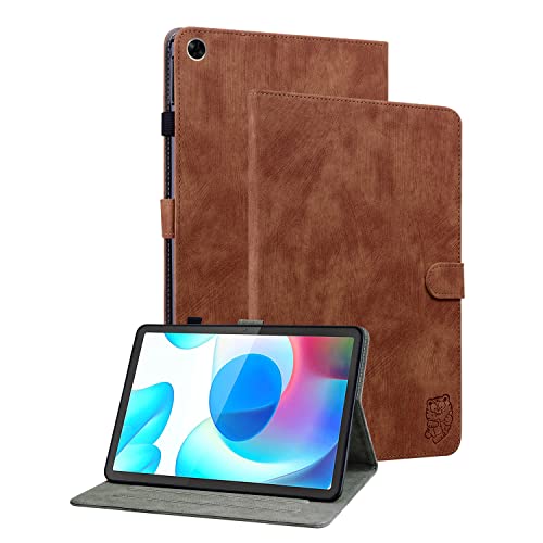 GXLONG Ooboom Hülle für Realme Pad, Süßer Tiger Magnetische Flip Folio Smart Cover PU Leder Schutzhülle Tasche Brieftasche Wallet Case Ständer Kartenfächer - Braun von GXLONG
