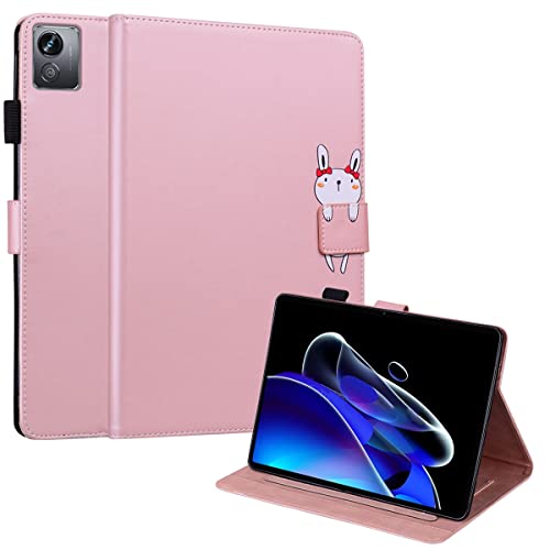 GXLONG Ooboom Hülle für Realme Pad X, Cartoon Tiere Muster Magnetische Flip Smart Cover PU Leder Schutzhülle Tasche Brieftasche Wallet Case Ständer Kartenfächer - Roségold Hase von GXLONG