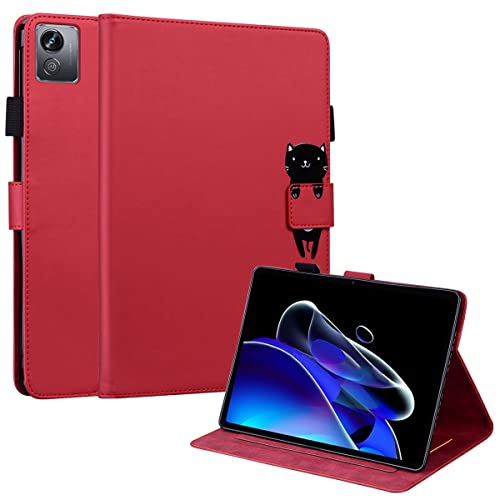 GXLONG Ooboom Hülle für Realme Pad X, Cartoon Tiere Muster Magnetische Flip Smart Cover PU Leder Schutzhülle Tasche Brieftasche Wallet Case Ständer Kartenfächer - Rot Katze von GXLONG