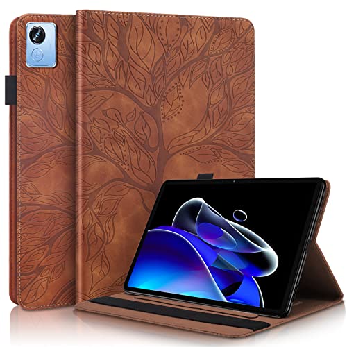 GXLONG Ooboom Hülle für Realme Pad X, Leben Baum Muster Flip Smart Cover PU Leder Schutzhülle Tasche Brieftasche Wallet Case Ständer mit Kartenfächer Gummiband - Braun von GXLONG