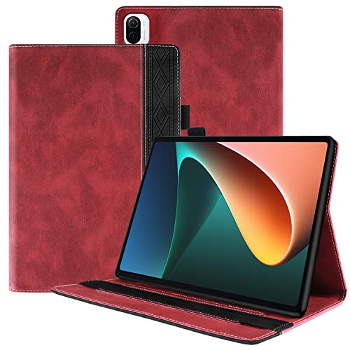 GXLONG Ooboom Hülle für Xiaomi Mi Pad 5/Pad 5 Pro, PU Leder Tasche Schutzhülle Flip Cover Case Wallet Brieftasche Stand mit Kartenfächer Gummiband - Rot von GXLONG