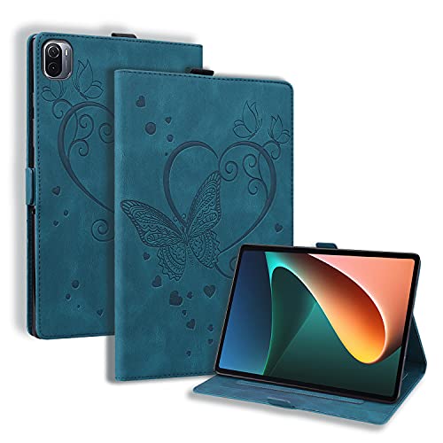 GXLONG Ooboom Hülle für Xiaomi Mi Pad 5/Pad 5 Pro, Schmetterling Herz Muster Magnetische Flip Smart Cover PU Leder Schutzhülle Tasche Brieftasche Wallet Case Ständer - Blau von GXLONG