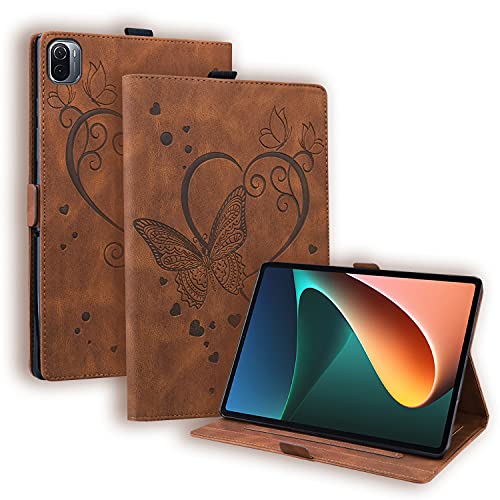 GXLONG Ooboom Hülle für Xiaomi Mi Pad 5/Pad 5 Pro, Schmetterling Herz Muster Magnetische Flip Smart Cover PU Leder Schutzhülle Tasche Brieftasche Wallet Case Ständer - Braun von GXLONG