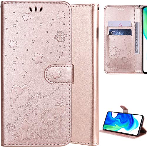 GXLONG Ooboom Hülle für Xiaomi Redmi Note 11 4G/Note 11s 4G, Katze Muster PU Leder Schutzhülle Tasche Case Flip Folio Cover Brieftasche Ständer Kartenfächer Magnetverschluss Trageschlaufe - Rosegold von GXLONG