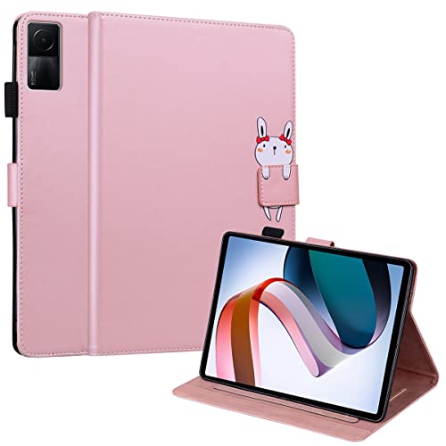 GXLONG Ooboom Hülle für Xiaomi Redmi Pad, Cartoon Tiere Muster Magnetische Flip Smart Cover PU Leder Schutzhülle Tasche Brieftasche Wallet Case Ständer Kartenfächer - Roségold Hase von GXLONG