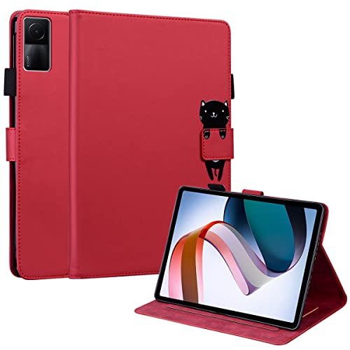 GXLONG Ooboom Hülle für Xiaomi Redmi Pad, Cartoon Tiere Muster Magnetische Flip Smart Cover PU Leder Schutzhülle Tasche Brieftasche Wallet Case Ständer Kartenfächer - Rot Katze von GXLONG
