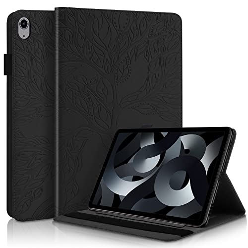 GXLONG Ooboom Hülle für iPad 10,9" 2022, Leben Baum Muster Flip Smart Cover PU Leder Schutzhülle Tasche Brieftasche Wallet Case Ständer mit Kartenfächer Gummiband - Schwarz von GXLONG