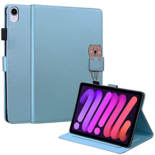 GXLONG Ooboom Hülle für iPad Mini6 2021, Cartoon Tiere Muster Magnetische Flip Smart Cover PU Leder Schutzhülle Tasche Brieftasche Wallet Case Ständer Kartenfächer - Blau Hund von GXLONG