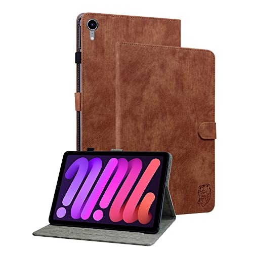 GXLONG Ooboom Hülle für iPad Mini6 2021, Süßer Tiger Magnetische Flip Folio Smart Cover PU Leder Schutzhülle Tasche Brieftasche Wallet Case Ständer Kartenfächer - Braun von GXLONG