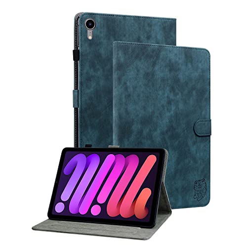 GXLONG Ooboom Hülle für iPad Mini6 2021, Süßer Tiger Magnetische Flip Folio Smart Cover PU Leder Schutzhülle Tasche Brieftasche Wallet Case Ständer Kartenfächer - Dunkelblau von GXLONG