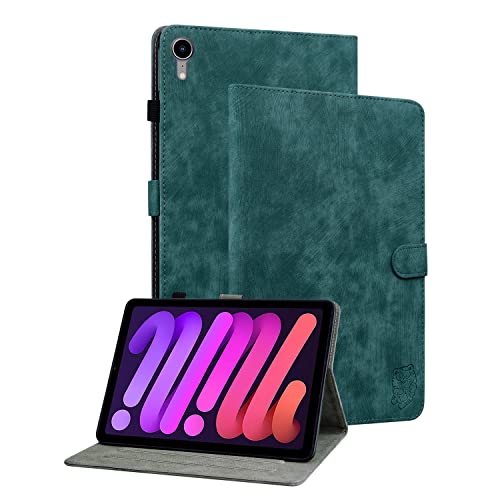 GXLONG Ooboom Hülle für iPad Mini6 2021, Süßer Tiger Magnetische Flip Folio Smart Cover PU Leder Schutzhülle Tasche Brieftasche Wallet Case Ständer Kartenfächer - Dunkelgrün von GXLONG