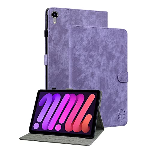 GXLONG Ooboom Hülle für iPad Mini6 2021, Süßer Tiger Magnetische Flip Folio Smart Cover PU Leder Schutzhülle Tasche Brieftasche Wallet Case Ständer Kartenfächer - Lila von GXLONG