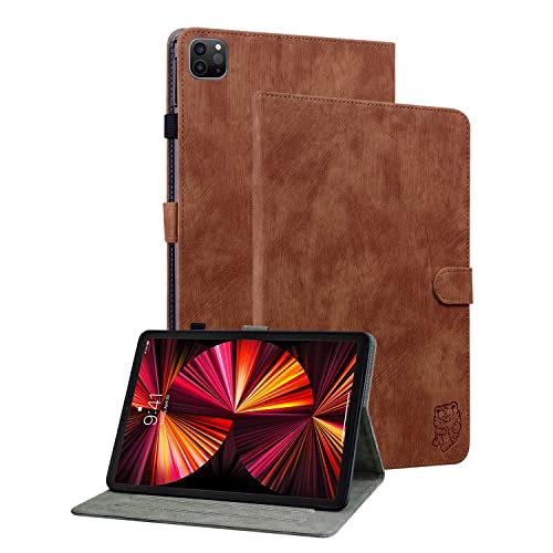GXLONG Ooboom Hülle für iPad Pro 11" 2021/2020/2018/iPad Air 4 10.9", Süßer Tiger Magnetische Flip Folio Smart Cover PU Leder Schutzhülle Tasche Brieftasche Wallet Case Ständer Kartenfächer - Braun von GXLONG