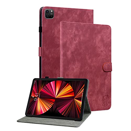 GXLONG Ooboom Hülle für iPad Pro 12,9" 2021/2020/2018, Süßer Tiger Magnetische Flip Folio Smart Cover PU Leder Schutzhülle Tasche Brieftasche Wallet Case Ständer Kartenfächer - Rot von GXLONG