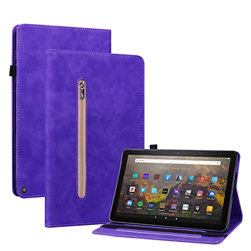 GXLONG Ooboom Reißverschluss Hülle für Fire HD 8 2020/Fire HD 8 Plus Tablet 2020, Flip Smart Cover PU Leder Schutzhülle Tasche Brieftasche Wallet Case Ständer Kartenfächer Gummiband - Lila von GXLONG