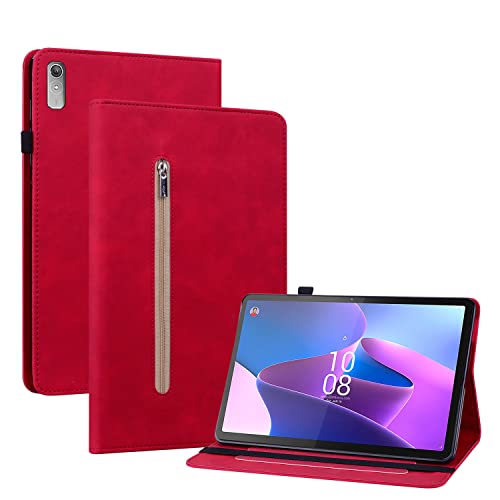 GXLONG Ooboom Reißverschluss Hülle für Lenovo Tab P11 Gen 2(2nd Gen), Flip Smart Cover PU Leder Schutzhülle Tasche Brieftasche Wallet Case Ständer Kartenfächer Gummiband - Rot von GXLONG